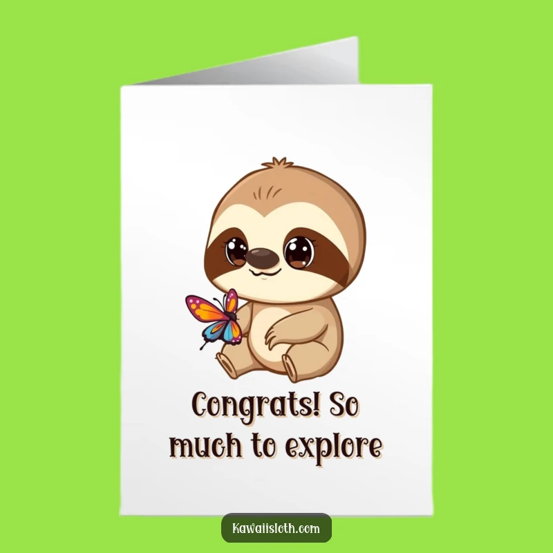 Free Printable Sloth Congrats Card: Curious Eyes Butterfly Funny Downloadable Gift
