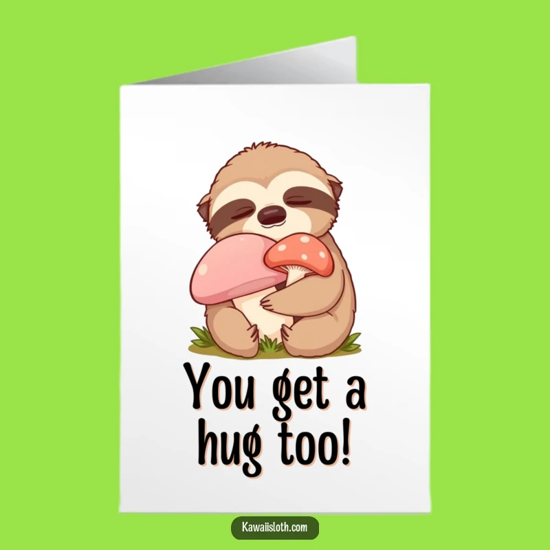 Free Printable Congrats Card: Cozy Sloth Celebrates With Mushroom, Hilarious Greeting