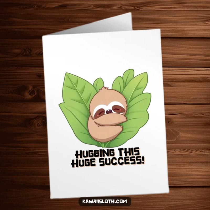 Funny Free Printable Congratulations Card: Sloth hugging a lush plant with pure contentment, perfect for celebrating success.