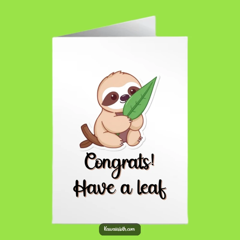 Free Printable Congrats Card: Leaf Sloth, Gentle Achievement, Funny Gift