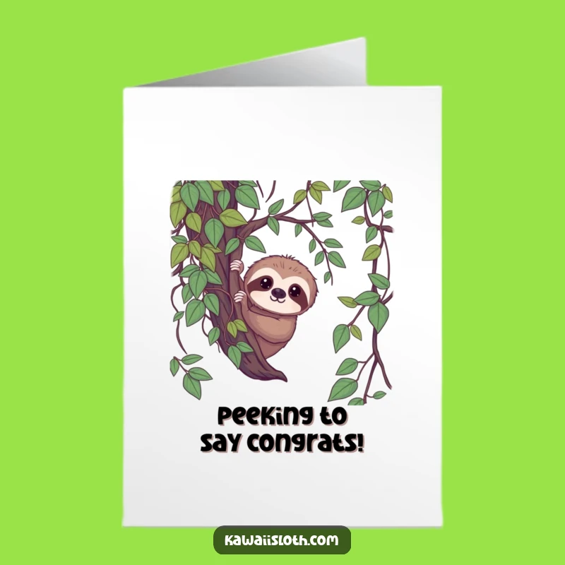 Free Printable Congrats Card: Shy Sloth's Gentle Gaze - Sweet Downloadable