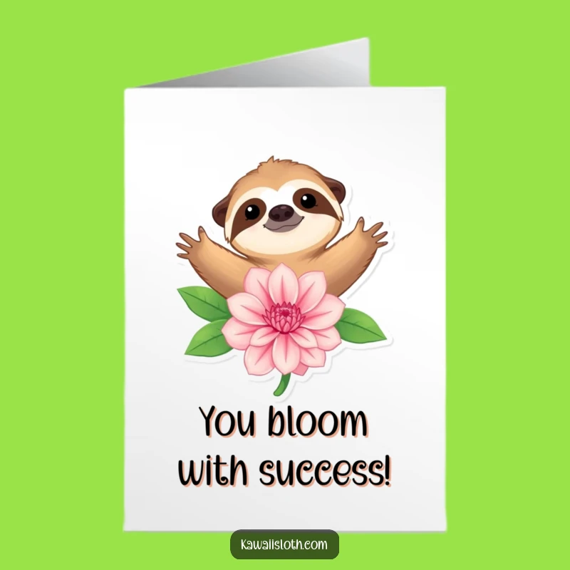 Free Printable Congrats Card: Sloth's Floral Embrace Funny Downloadable Celebration Art