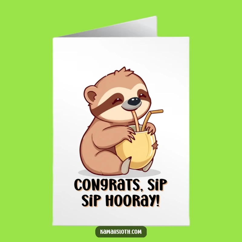 Free Printable Congrats Card: Sloth's Relaxed Sip, Funny Downloadable Gift