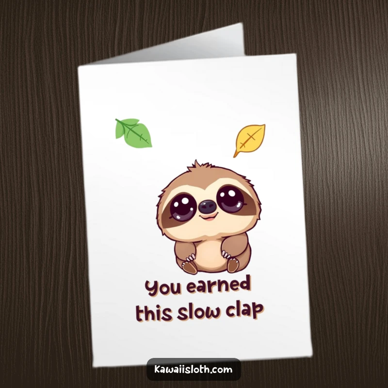 Funny free printable congratulations card with a sweet-faced sloth looking up, symbolizing patient success.
