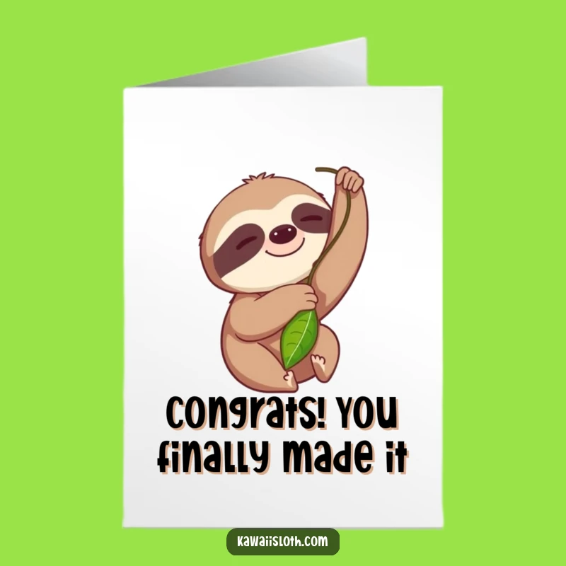 Free Printable Sloth Congratulations Card: Slow Smile Sloth Leaf Funny Downloadable Gift