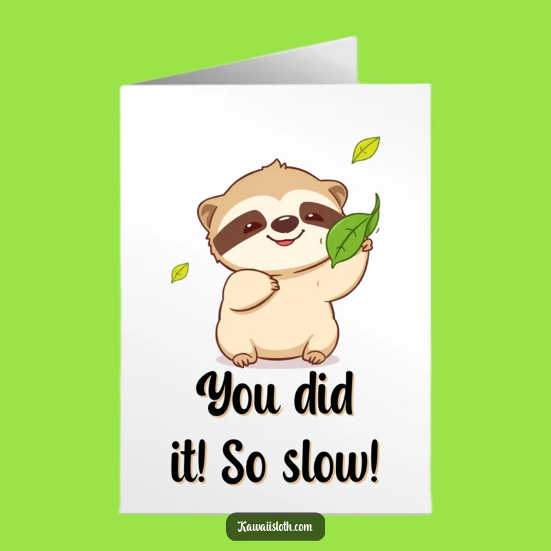 Free Printable Congrats Card: Playful Sloth's Leaf Catch - Joyful Downloadable