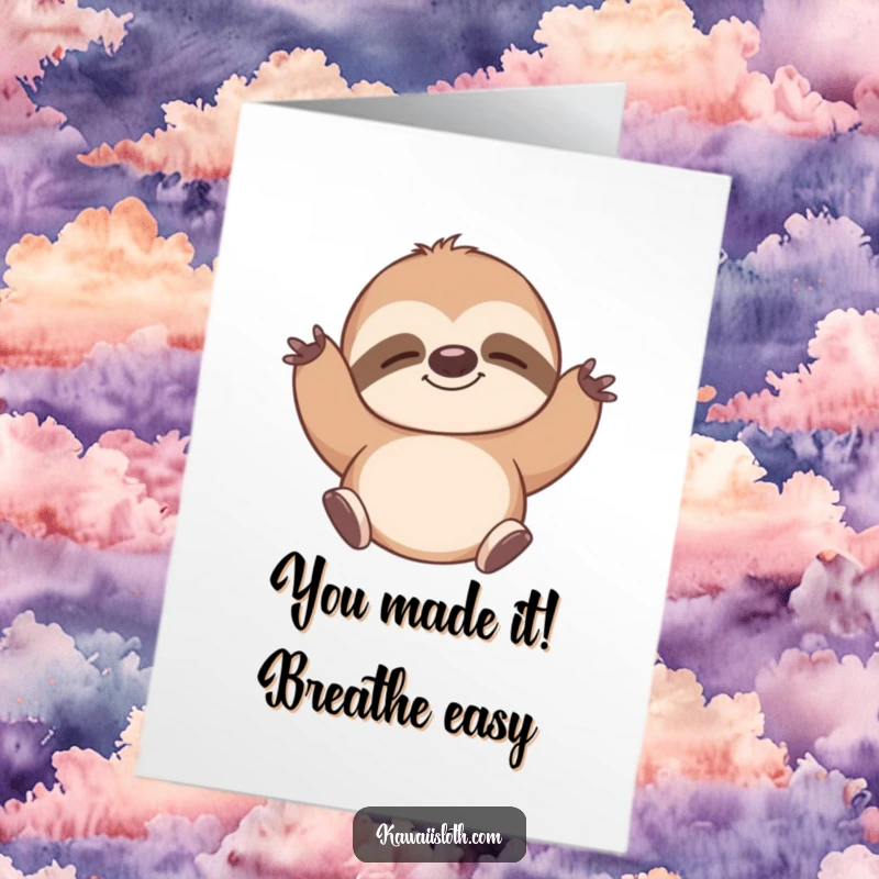 Funny Free Printable Congratulations Card: A peaceful sloth stretches, ideal for a calming DIY celebration