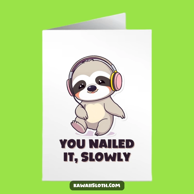 Free Printable Congrats Card: Slow Sloth DJ Vibes - Humorous Downloadable Celebration Gift