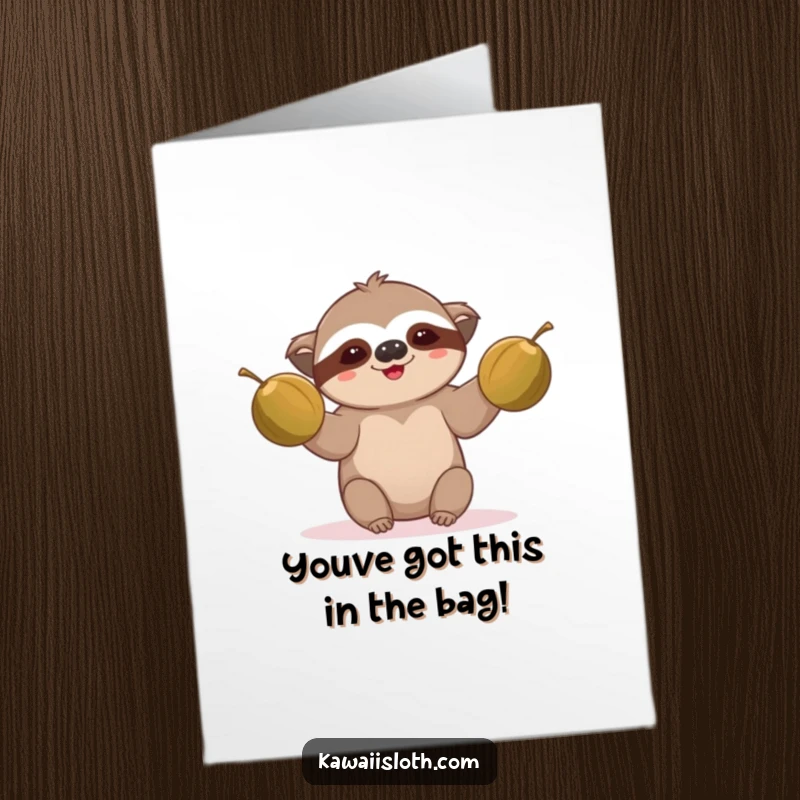 Funny Free Printable Congratulations Card: A sloth successfully, albeit slowly, juggles two coconuts.