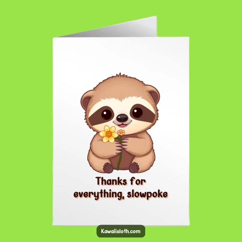 Free Printable Sloth Thank You Card: Flower Appreciation, Humorous Downloadable Thank You