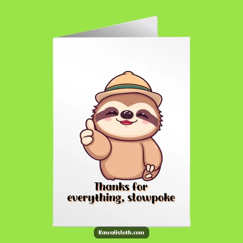 Free Printable Thank You Card: Lazy Sloth Thumbs Up Funny Downloadable Gift