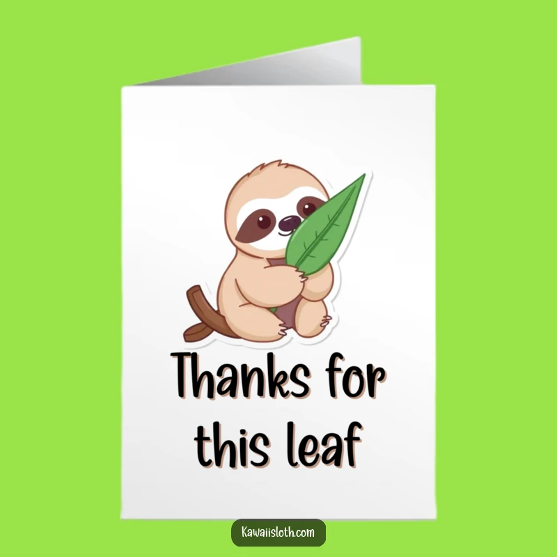 Free Printable Thank You Card: Leaf Sloth, Gentle Thanks, Funny Gift