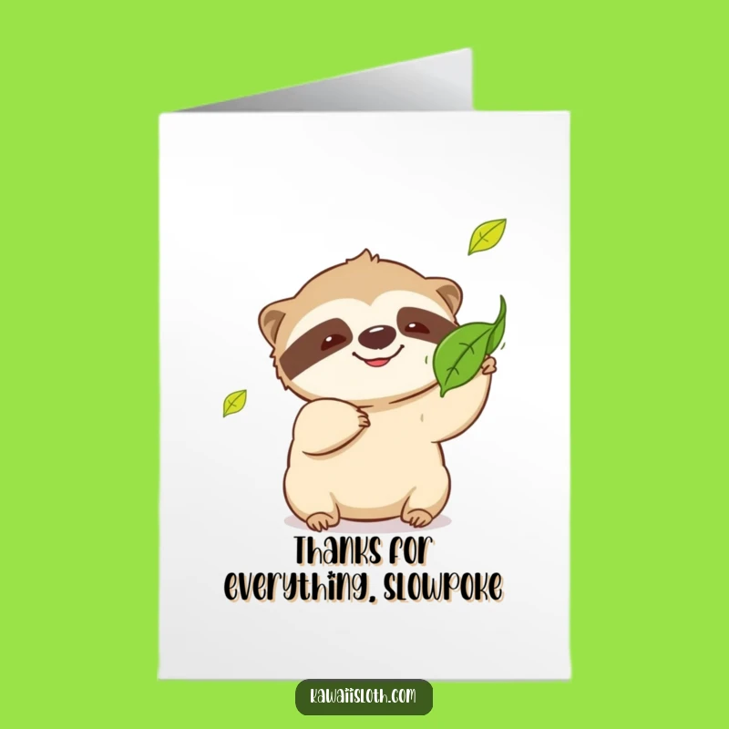 Free Printable Thank You Card: Playful Sloth Leaf Catch - Grateful Downloadable
