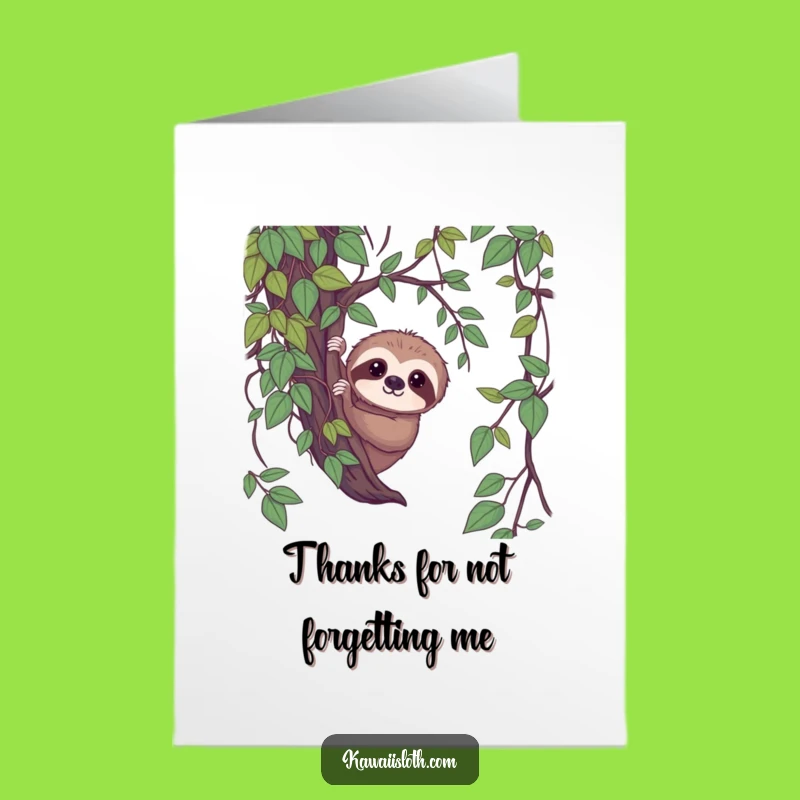 Free Printable Thank You Card: Shy Sloth Vine Peek - Grateful Downloadable