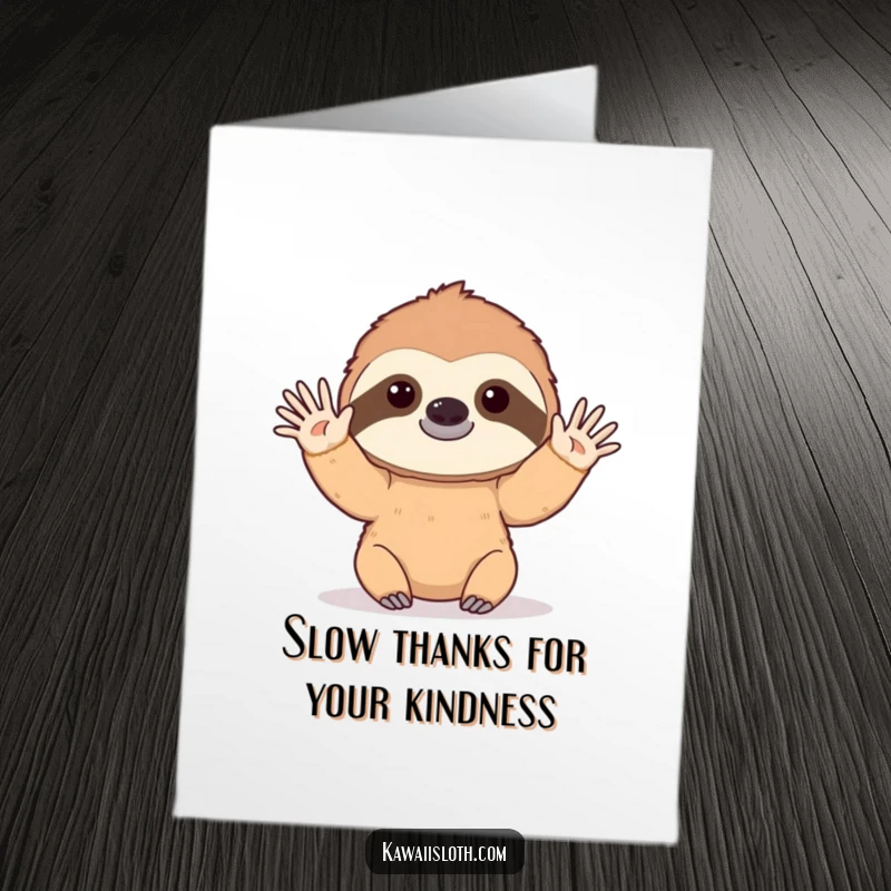 Funny Free Printable Thank You Card: A sloth slowly waving hello, conveying thanks with a gentle demeanor.