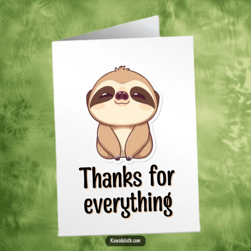 Funny Free Printable Thank You Card: A sloth with wide, content eyes offers a slow, humorous blink of sincere thanks.