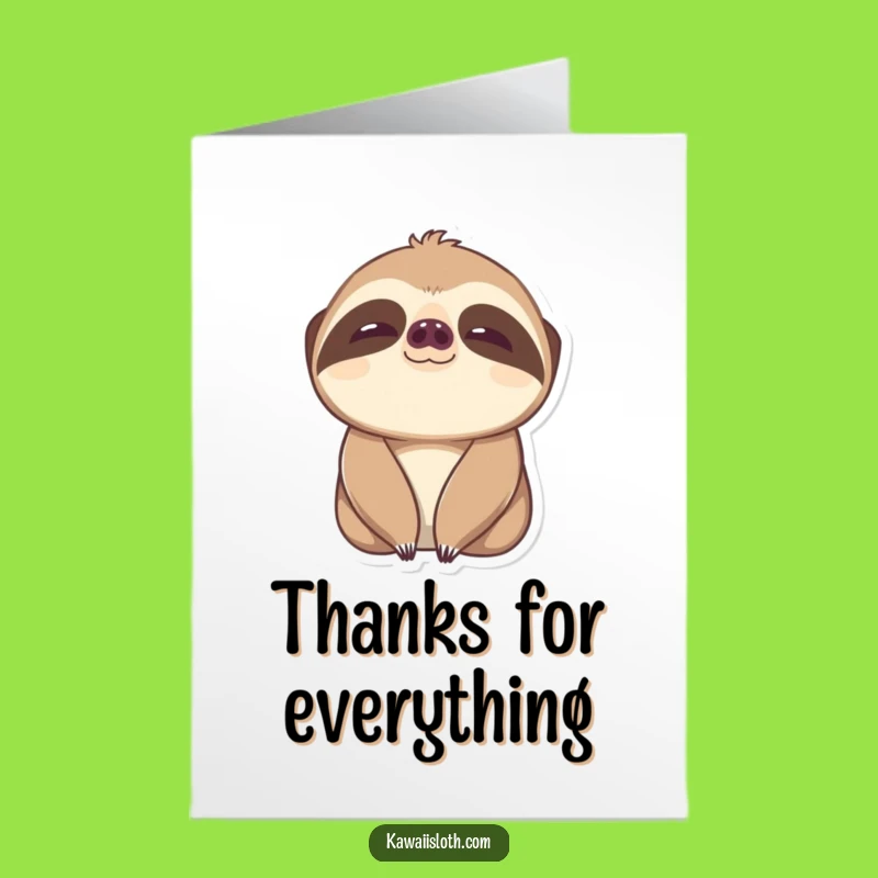 Free Printable Thank You Card: Slow Blink Sloth, Content Eyes, Funny Gift
