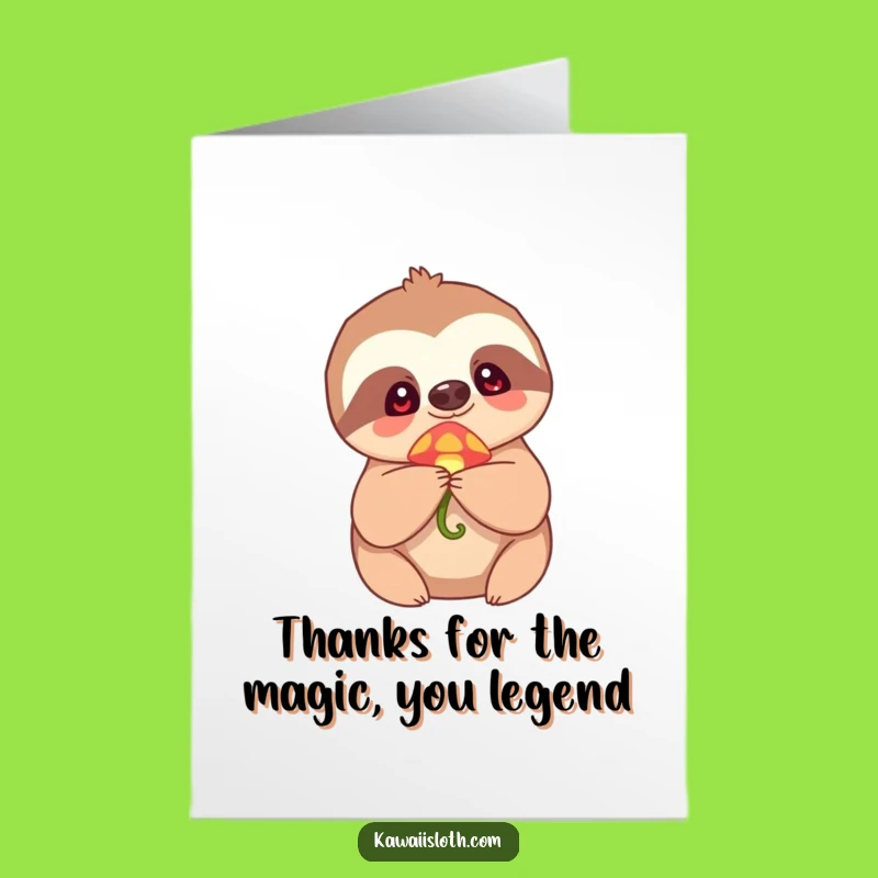 Free Printable Thank You Card: Wonder Sloth Mushroom Magic Funny Downloadable
