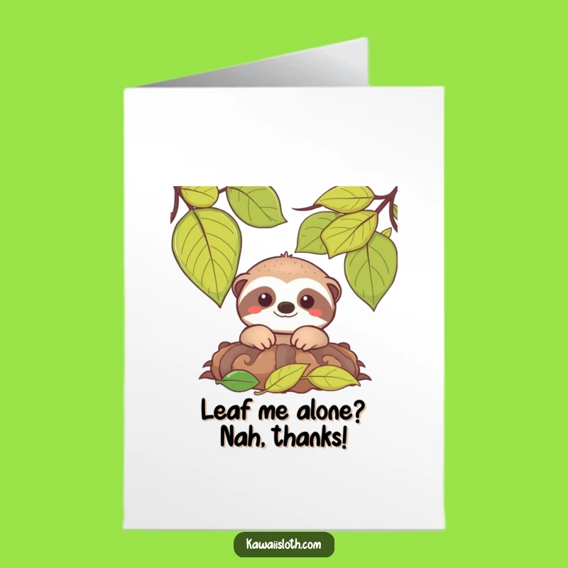 Free Printable Thank You Card: Smiling Sloth in Leaves Funny Downloadable Gift