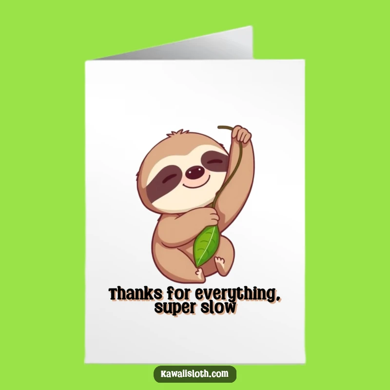 Free Printable Sloth Thank You Card: Slow Smile Grateful Sloth Leaf Downloadable