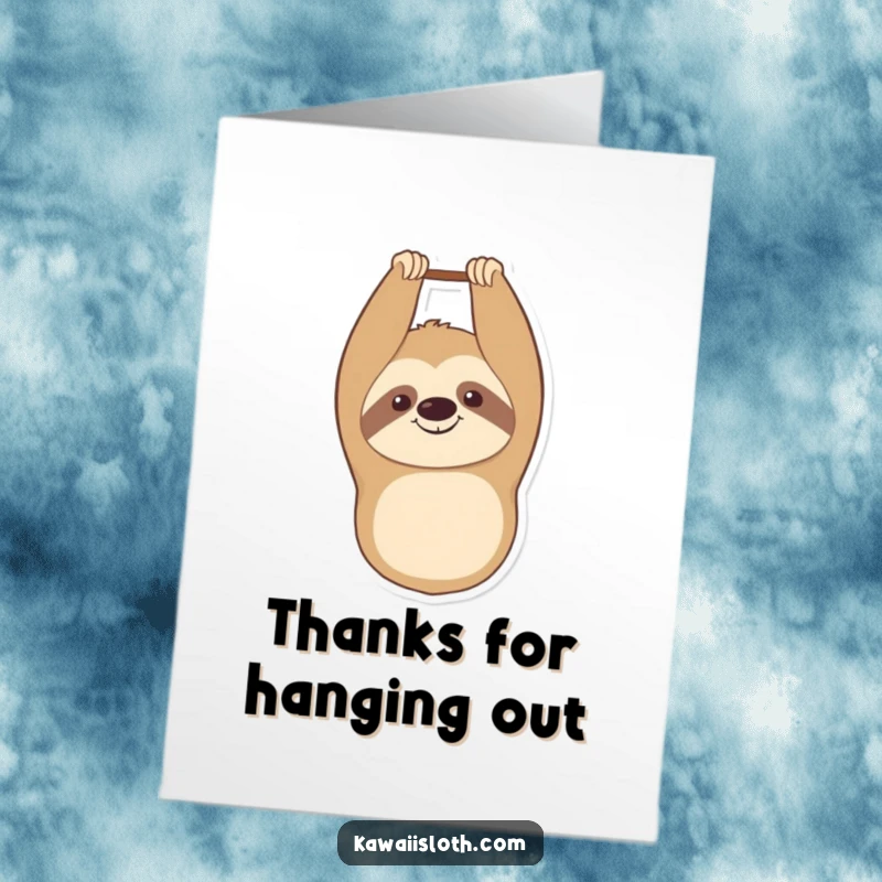Funny Free Printable Thank You Card: A sloth hanging upside down with a contented smile, offering thanks.
