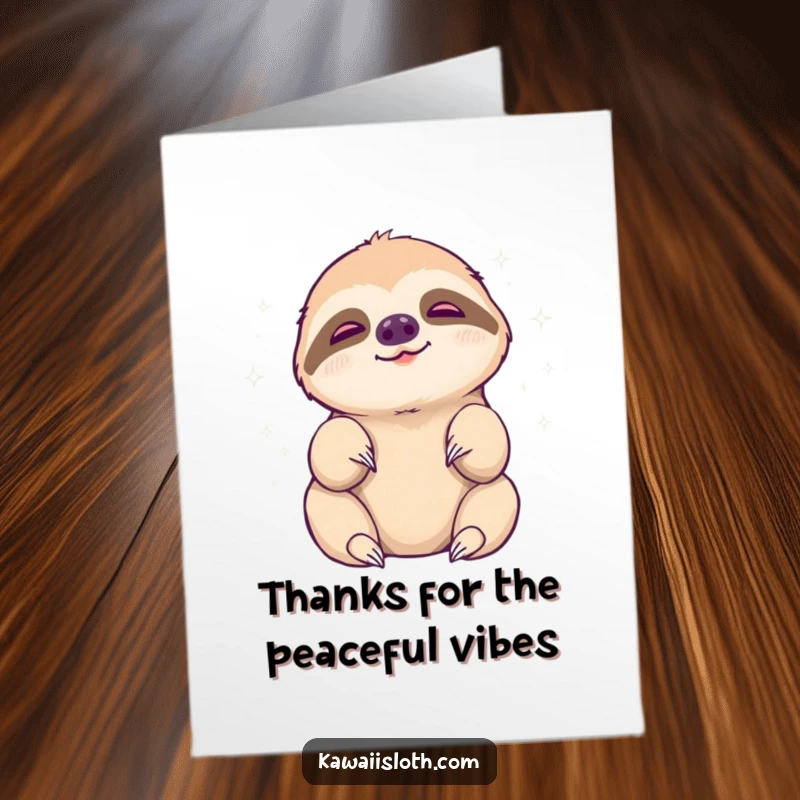 Funny Free Printable Thank You Card: Sloth reaching languidly for a shimmering, peaceful energy field. Calm appreciation.