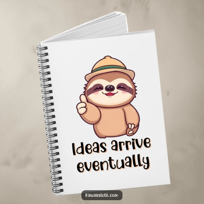 Funny notebook with a lazy sloth wearing a hat giving a thumbs up, perfect for jotting down notes and ideas.
