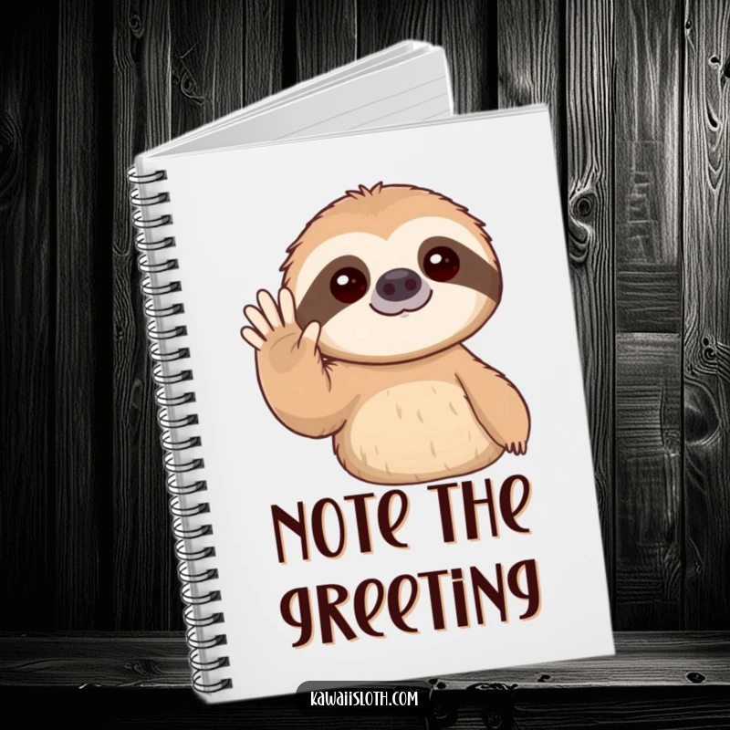 Funny notebook cover featuring a sloth giving a slow, gentle wave, ideal for jotting down notes and ideas.