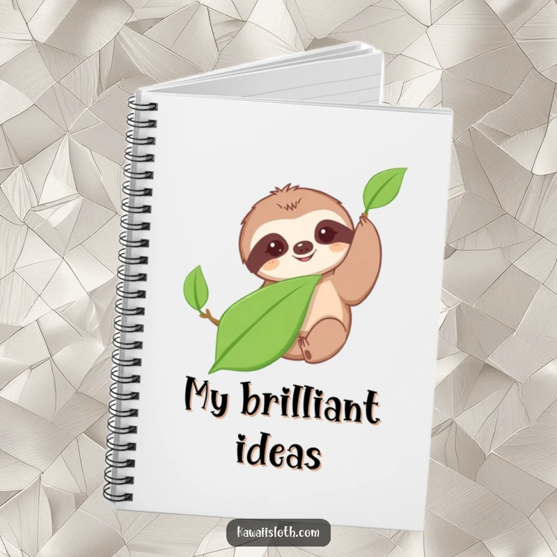 Funny notebook with a cute sloth slowly reaching for a leaf, designed for jotting down thoughts with a humorous, unhurried feel.