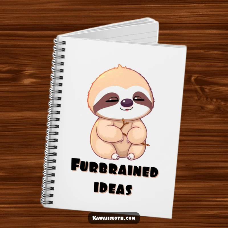 Funny sloth notebook, sloth with twigs in fur, slowly blinking in sunlight, humorous journal, perfect funny gift.