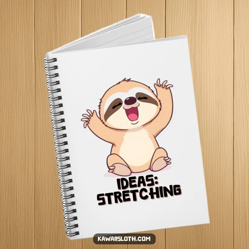 Funny notebook with a sloth yawning and stretching its limbs, perfect for notes and sketches.