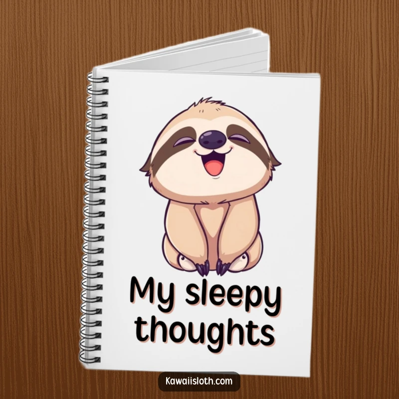 Funny notebook cover with a sloth playfully yawning and smiling, perfect for capturing peaceful thoughts and ideas.