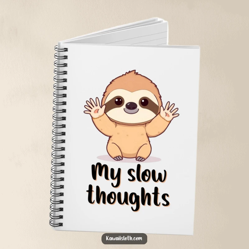 Funny notebook featuring a sloth slowly waving hello with a gentle, drawn-out motion, perfect for jotting down kind thoughts.