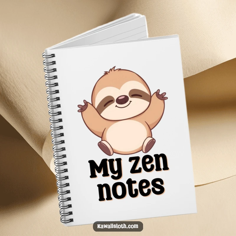 Funny notebook with a sloth stretching contentedly with a peaceful smile, perfect for journaling with a calm vibe. A great gift.