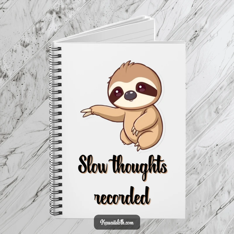 Kawaii sloth notebook, cute animal art, reaching out arm, gentle embrace, journaling, stationery, adorable gift.
