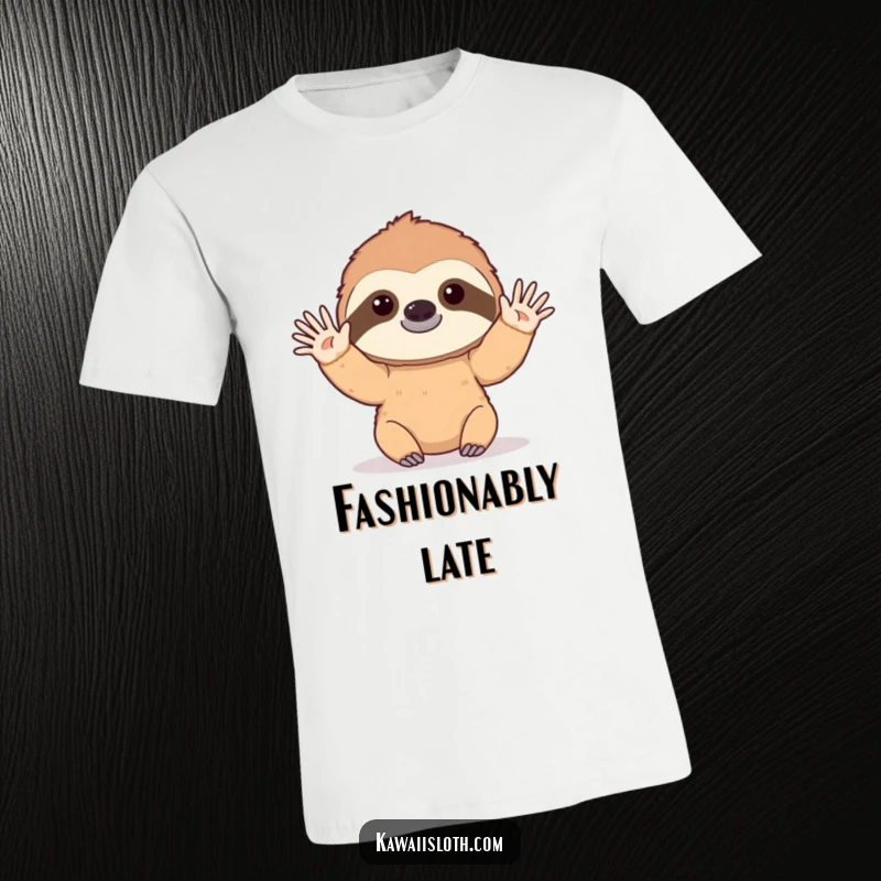 Funny t-shirt featuring a sloth slowly waving hello with a gentle, drawn-out motion, perfect for expressing a humorous, kind personality.