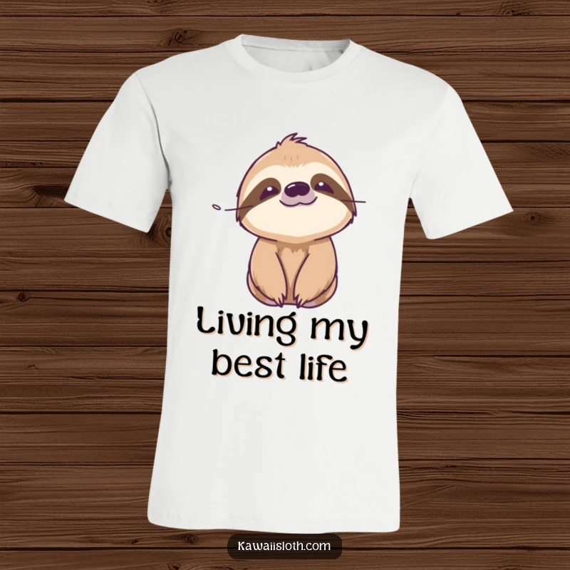 Funny serene sloth t-shirt depicting a sloth with a peaceful expression, enjoying a calming gentle breeze.