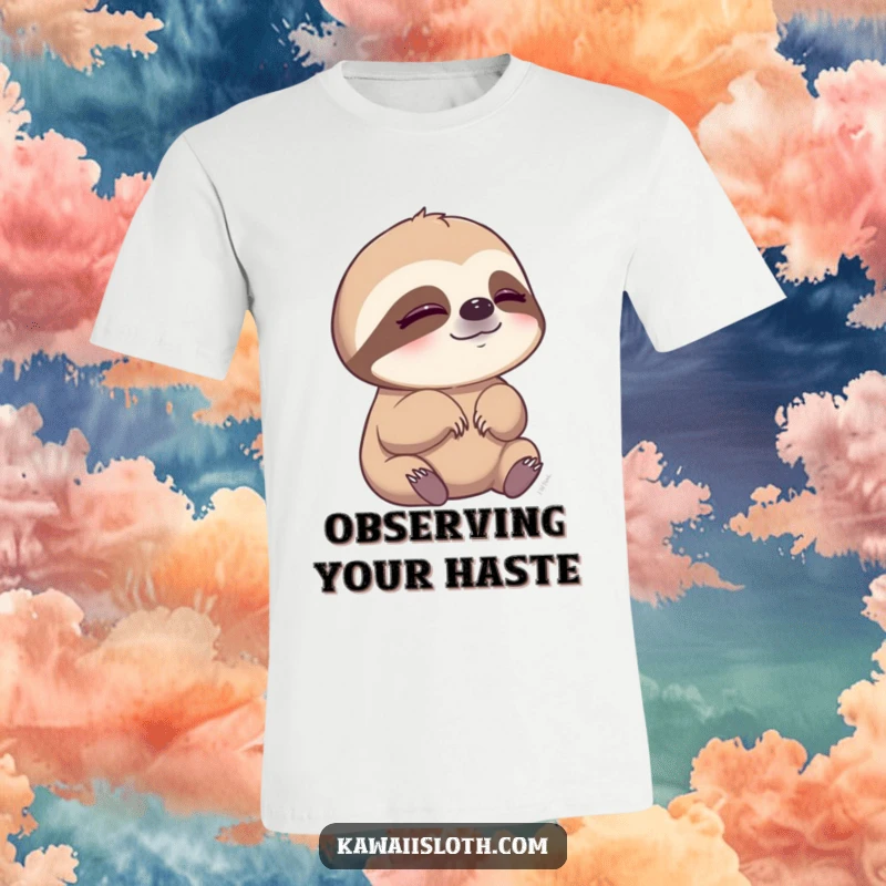 Funny t-shirt with a sloth slowly blinking, embodying peaceful and humorous observation.