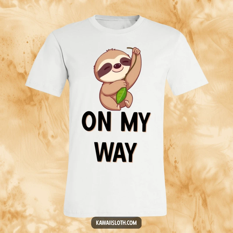 Funny t-shirt with a smiling sloth leisurely reaching for a dangling leaf, capturing a moment of pure, unhurried bliss.