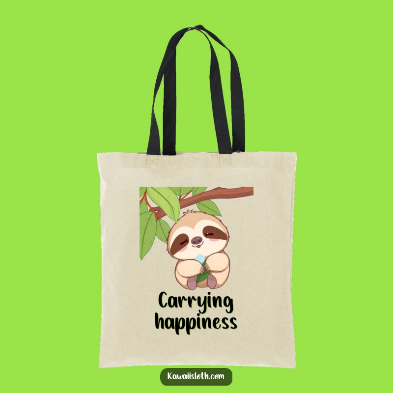 Funny Sloth Joy Tote Bag - Tiny Smile Dewdrop Carry-All for Happy Errands