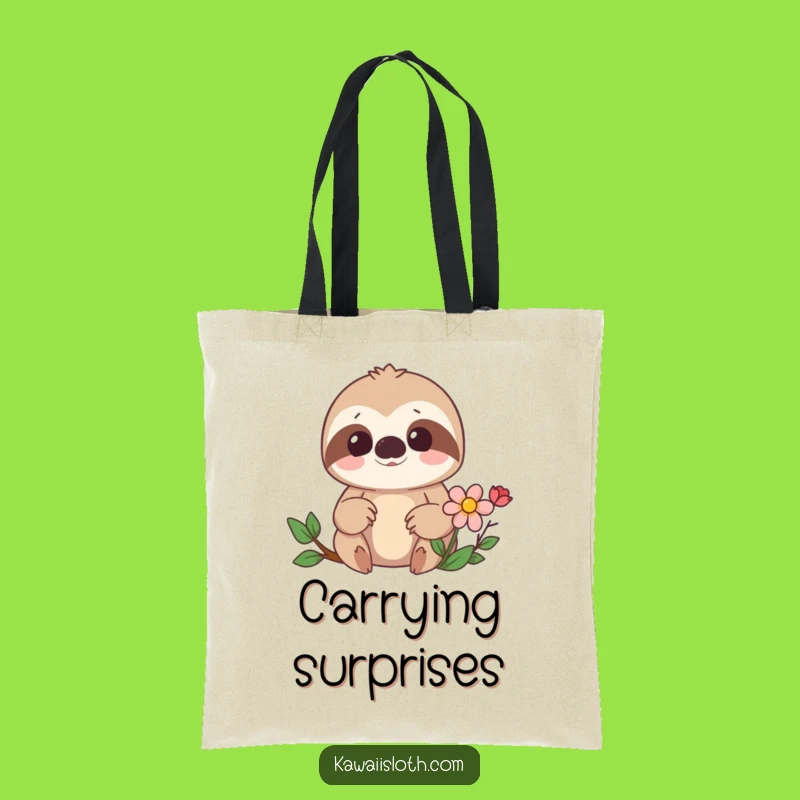 Funny Sloth Surprise Tote Bag: Cute Flower Find, Perfect Humorous Gift