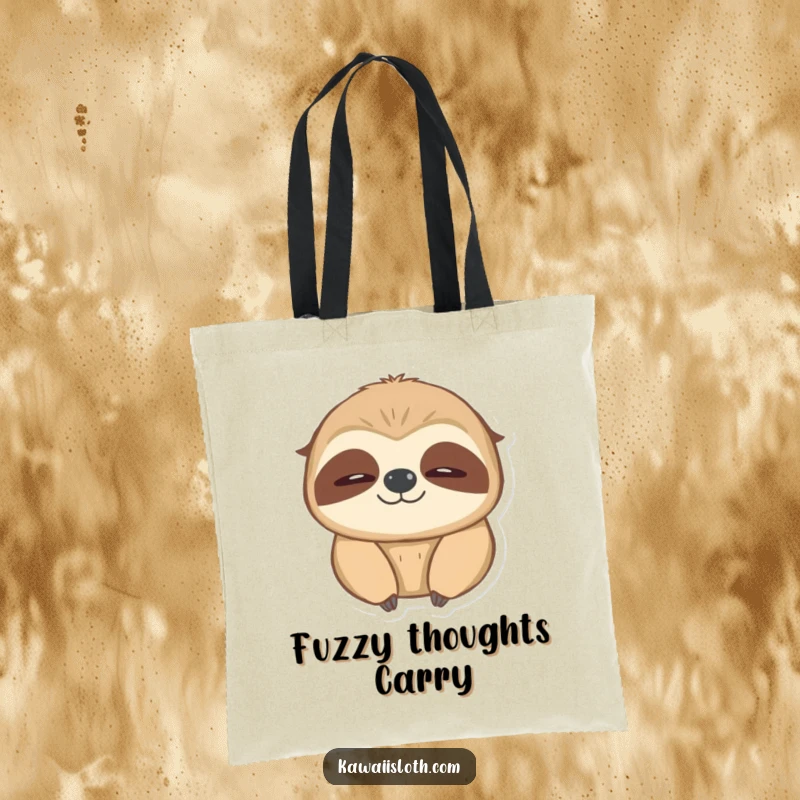 Funny blinking sloth tote bag, featuring a sloth slowly blinking with a warm glow, ideal for carrying daily items.