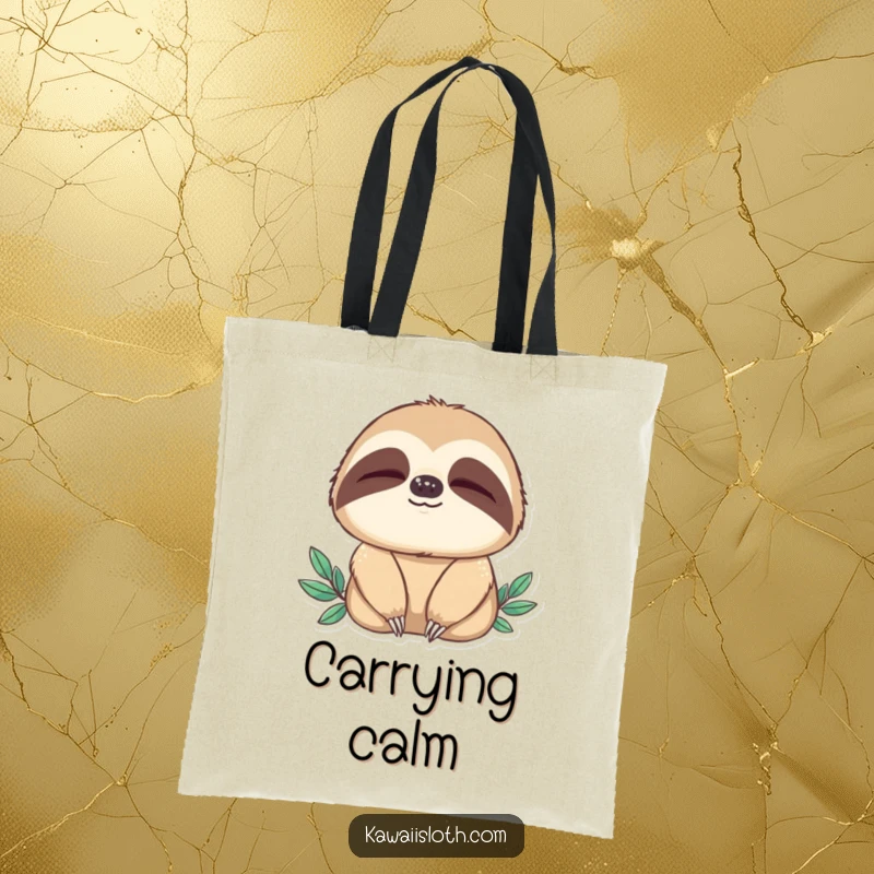Funny tote bag showcasing a sloth blinking slowly, symbolizing peacefulness and a relaxed approach to life. A humorous carry-all.