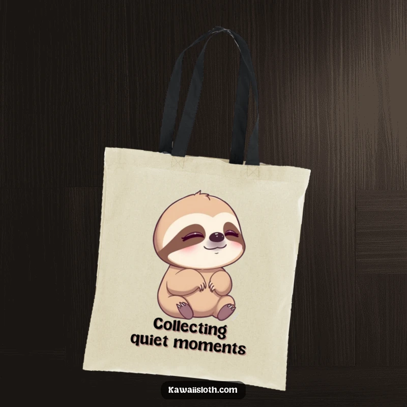 Funny tote bag with a sloth slowly blinking, perfect for carrying essentials with a calm attitude.