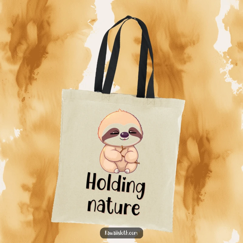 Funny sloth tote bag, sloth with twigs in fur, slowly blinking in sunlight, humorous and practical, great funny gift.