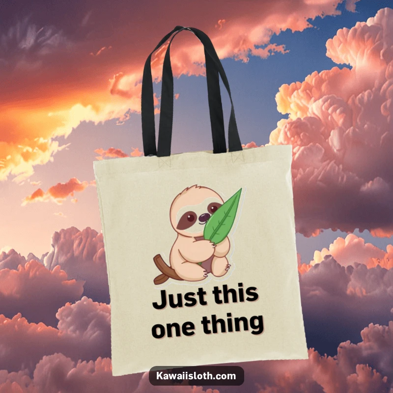 Funny Gentle Sloth Tote Bag: a sloth holding a large leaf, designed for eco-friendly and stylish carrying.